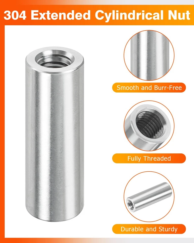 Gewindemuffen M10 M12 M14 M16M20 Rund Verbindungsmutter Langmutter Edelstahl V2A - Bild 3 von 4