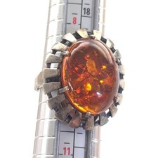 Vintage Signed 925 Sterling Silver Handcrafted Natural Amber Cabochon Ring 9.25