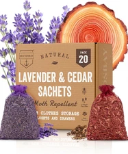 All-Natural Cedar and Lavender Sachet (20 Pack) with Hanger Hooks Included: 10