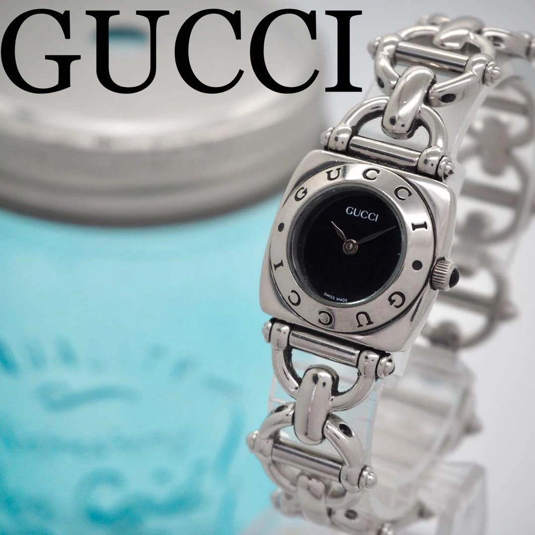 Orologio Gucci 6400L Argento Quadrante Nero Donna Bracciale Quarzo con Cassa
