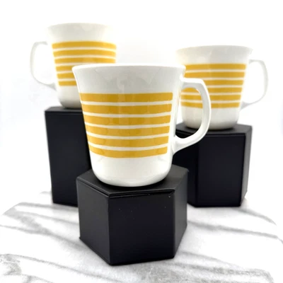 Corning Ware USA Pyroceram 3 Mug Set Yellow Stripe Retro Coffee Tea Cups Vintage - image 1 of 4