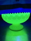 Fenton Olde Virginia Glass Candle Bowl Fine Cut & Block GLOWS