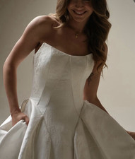 Maggie Sottero Ivory Strapless Satin Ball Gown Corset Back Wedding 6 Train