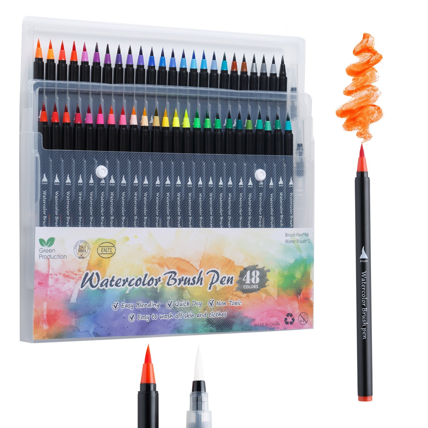48 Watercolor Brush Pens Vibrant Marker Set for Coloring, Dr