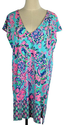Lilly Pulitzer Talli Blue & Pink Swim Coverup Blue Horizon Jungle Sunrise Size M