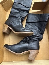 6.5 VTG Dexter Made In USA Black Chunky Heel Leather Boots Original Box