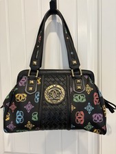 Vintage Sharif Leather Monogram Logo Satchel Handbag Black/Multicolor