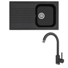 Lavello fragranite PLADOS PL0861 1 vasca + Miscelatore ZEUS Avena/Bianco/Nero