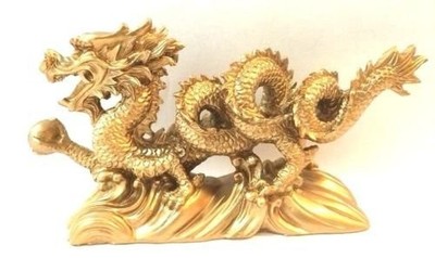 MONKEY KING TM New Gold Chinese Feng Shui Dragon Figurine Statue for Luck Red 
