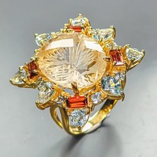 Gem jewelry 27 ct Natural Citrine Ring 925 Sterling Silver Size 8.5 /R453508