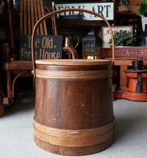 Vintage Primitive Geo Bent Co. Gardner Mass. Lidded Sewing Bucket Banded Furkin