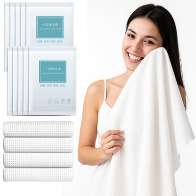 Disposable Bath Towels, 10 Pack Individually Wrapped, 55'' × 27.5'' Portable ...