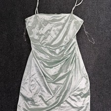 Windsor Mini Dress Women's Sage Green Satin Spaghetti Strap Ruched Party Apparel