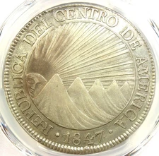 1847/6 Central American Republic 8 Reales Coin CAR 8R - Certified PCGS AU Detail