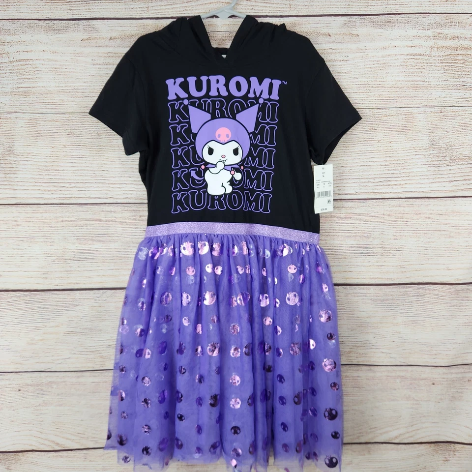 Nuevo con etiquetas Vestido Personaje Sanrio Kuromi Grande Sudadera con Capucha Negro Púrpura Tul Orejas Niñas Foto 2 de 4
