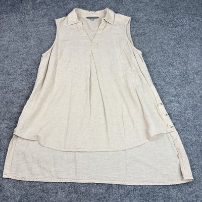 Sharagano Lagenlook Tunic Sleeveless Womens Medium Linen Rayon Minimalist Top