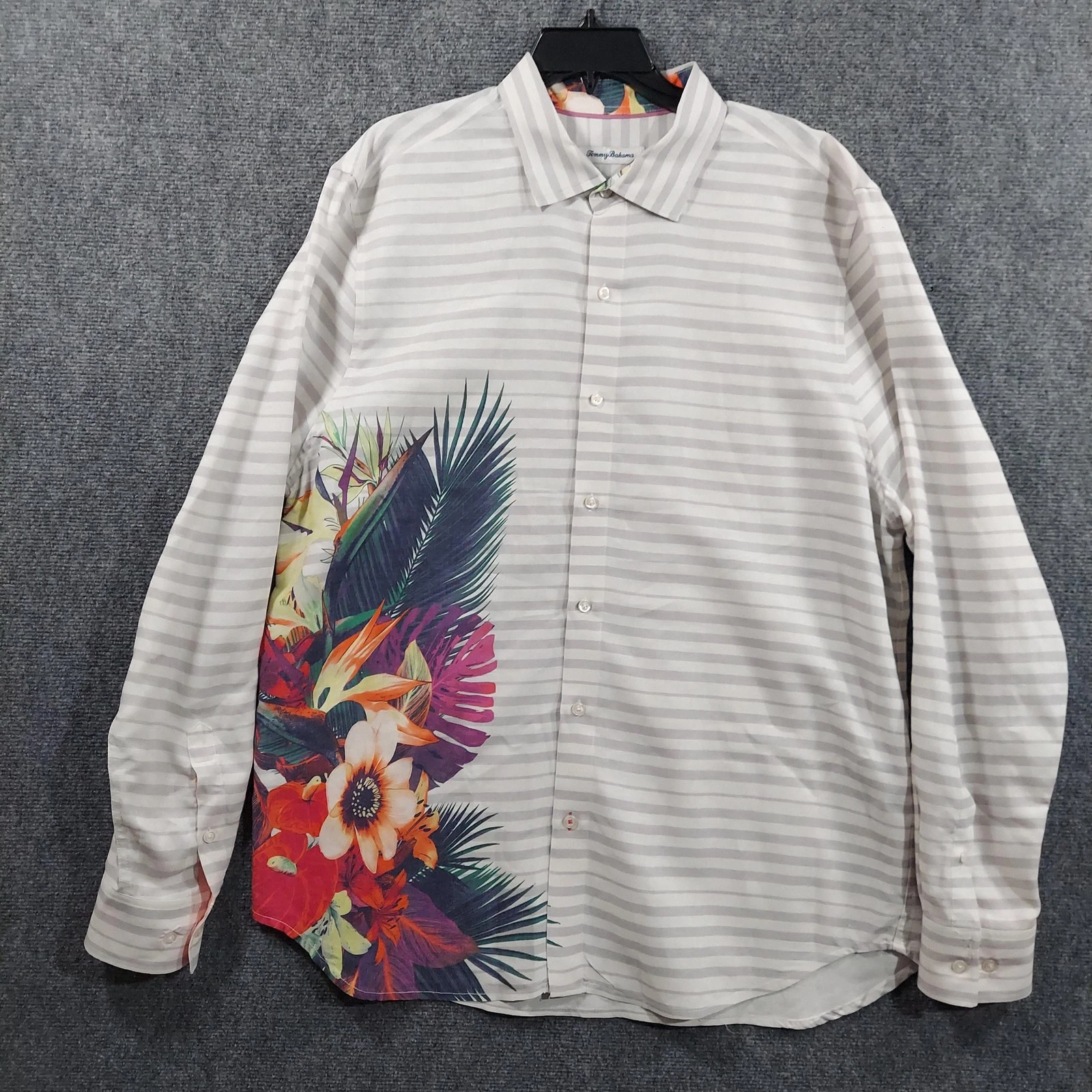 Tommy Bahama Shirt Mens XL Multicolor Floral Long Sleeve Linen Beach Summer