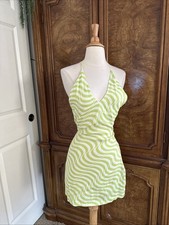 Zara Mini Green and White Dress Party Going Out Funky Sz Small Halter