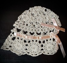 Antique Tatted Baby Bonnet with an Ecru Pink lining for a Girl