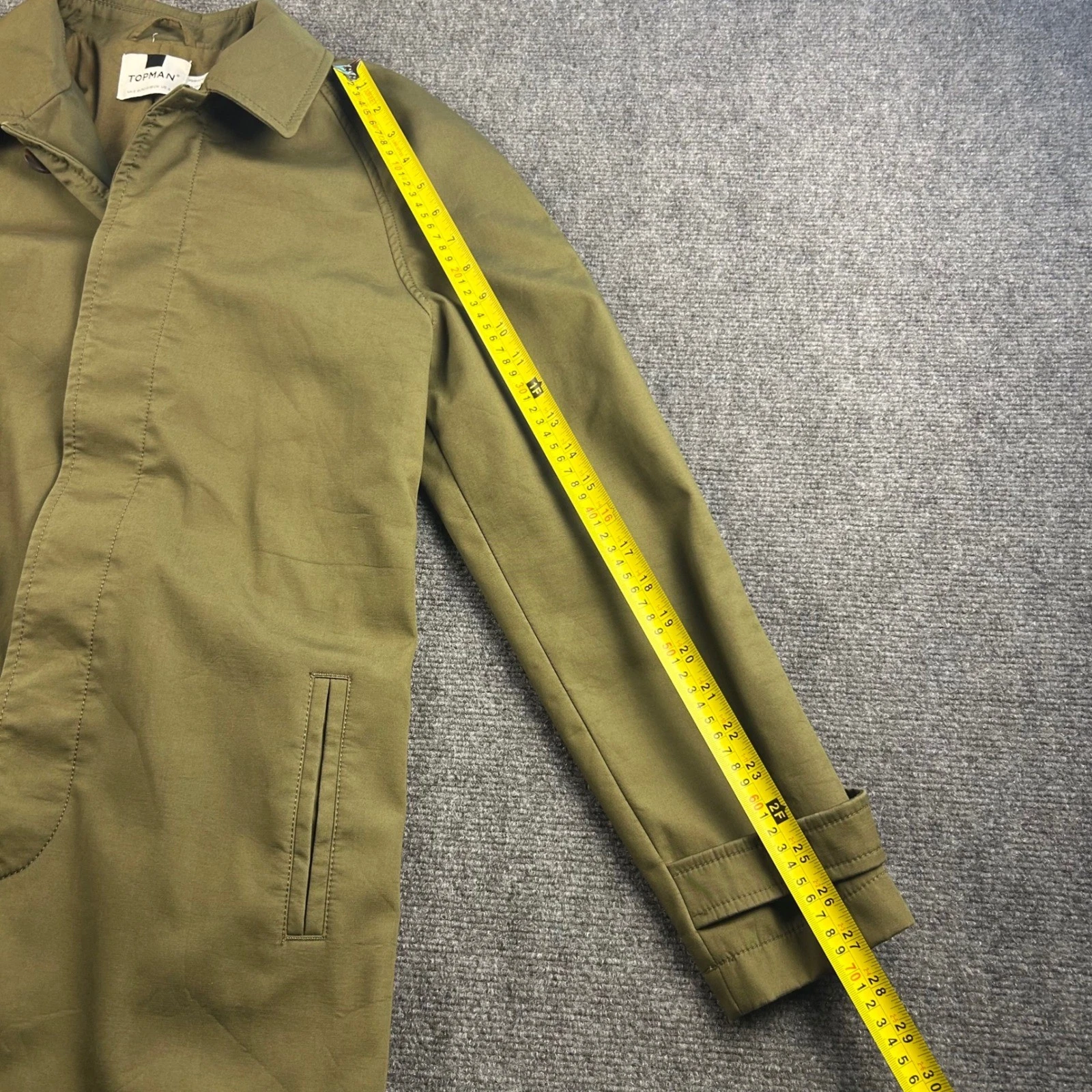 Topman Mens Olive Green Khaki Car Coat Jacket Size Small Hidden Button Placket - product detail image 6