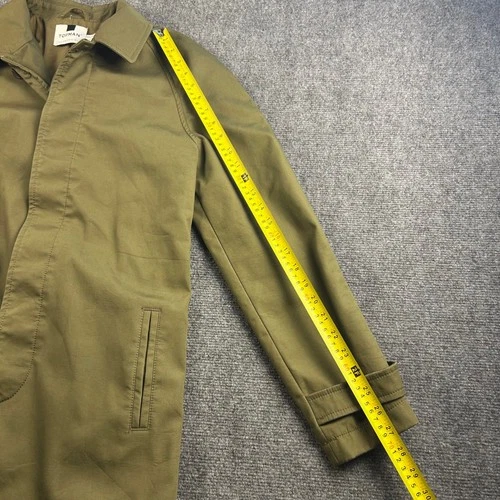 Topman Mens Olive Green Khaki Car Coat Jacket Size Small Hidden Button Placket image 6
