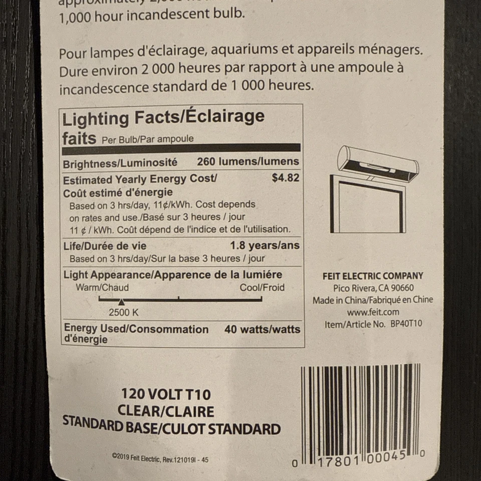 Feit Electric BP40T10 40 Watt Bulb For Picture Lights, Aquariums And Appliances - Image 4 of 4