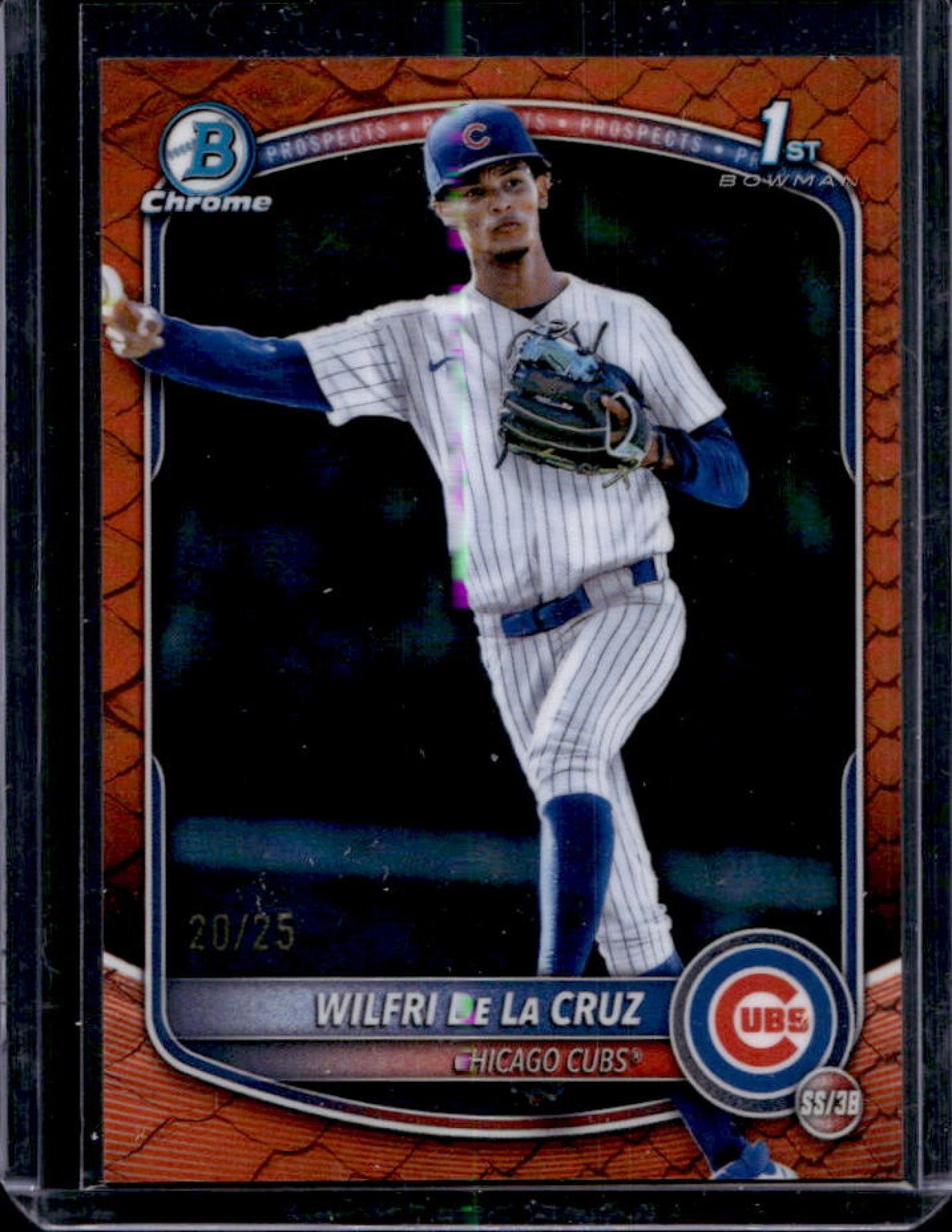 2025 Bowman Chrome Wilfri De La Cruz Reptilian Orange Refractor 1st #20/25
