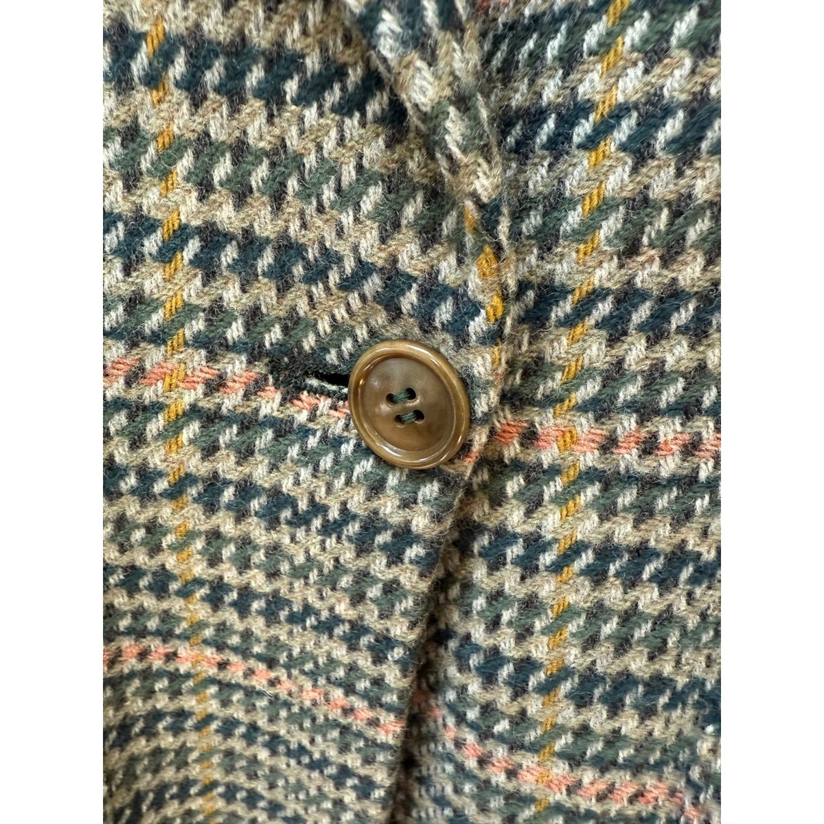 VTG Giorgio Armani Womens Wool Blazer 38 Green Pink Houndstooth Plaid  Italy