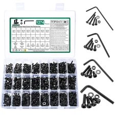 1274 Pcs M2 M3 M4 M5 Metric Screw Set, Hex Socket M2/M3/M4/M5-1274, Black 