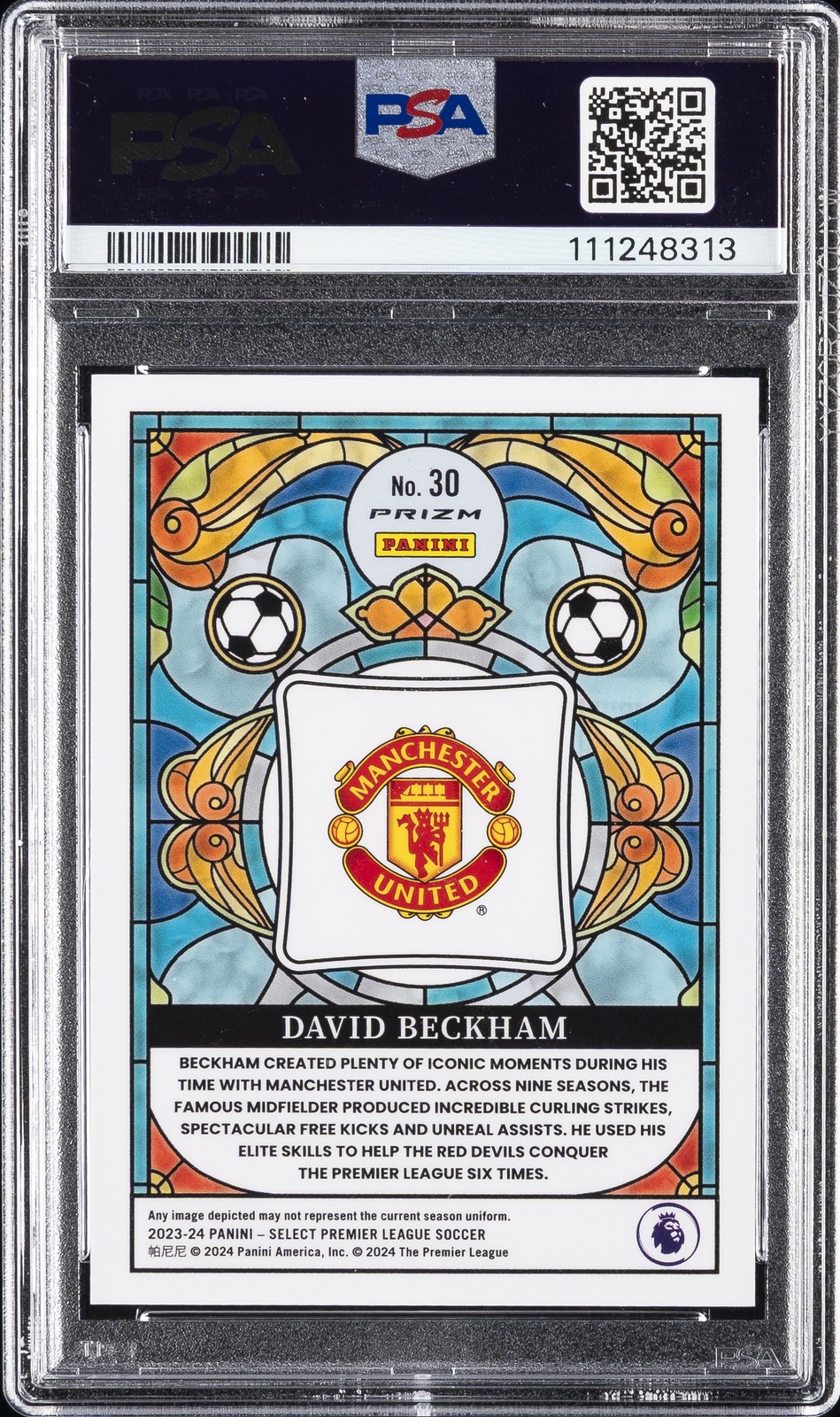 2023-24 PANINI SELECT PREMIER LEAGUE STAINED GLASS #30 DAVID BECKHAM PSA 10 view 2