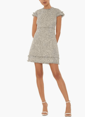 Likely Francis Tweed Mini Dress Cream Gold Short Sleeve size 10