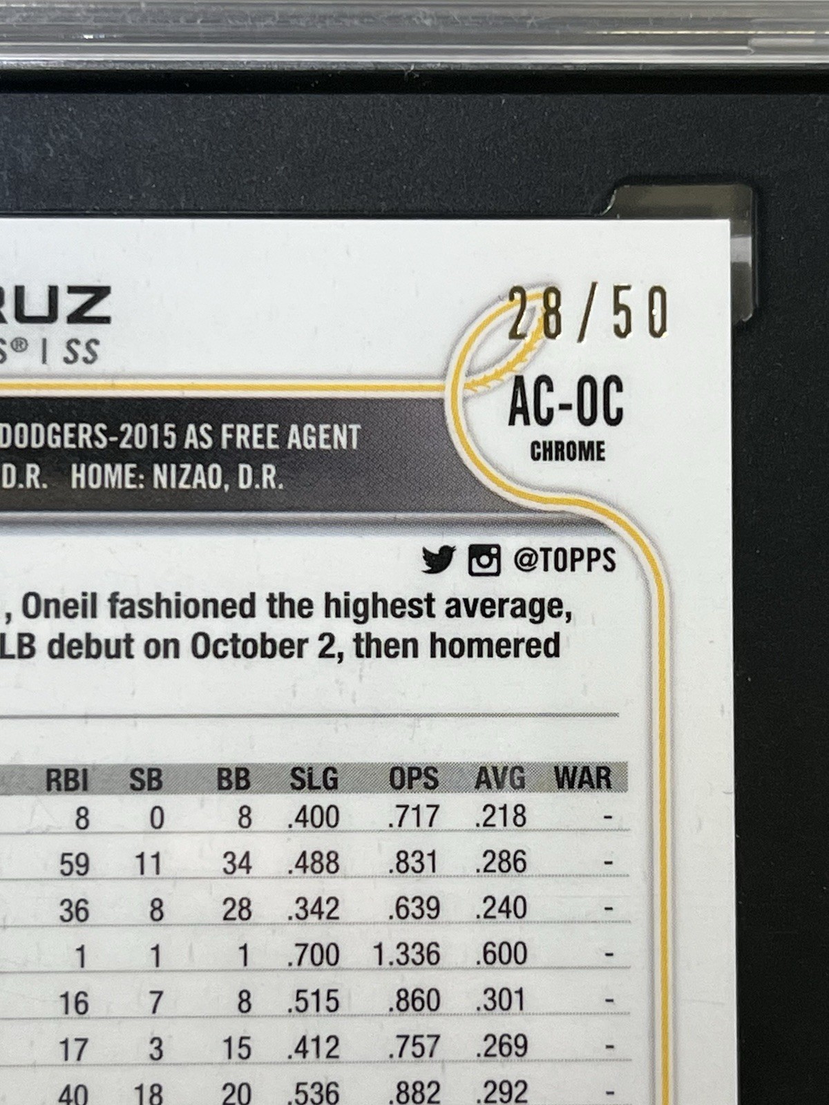 2022 Topps Chrome Update Oneil Cruz Gold Auto Rookie RC /50 SGC 9/Auto 10 - SSP! view 3