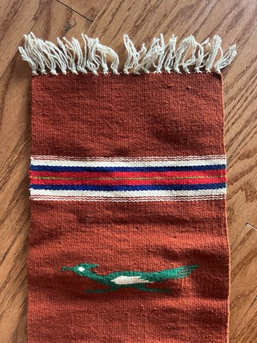 Vintage Tapetes Tipicos Roadrunner Woven Fringed Wool Runner Textile 9.5” X 22” - Picture 2 of 9