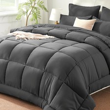 Dark Grey Full/Queen Comforter Set - 7 Pieces Bed in a Bag, Lightweight Goose...