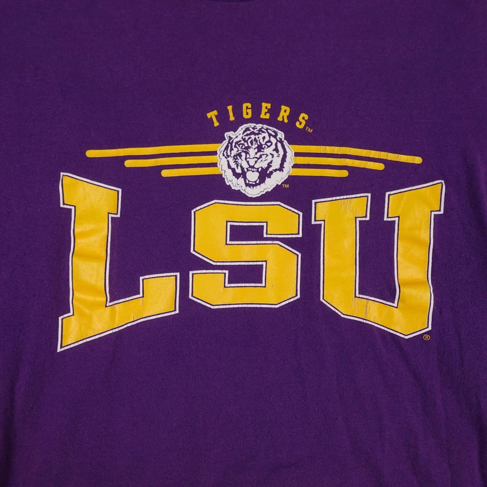 Vintage LSU Tigers Shirt Mens Medium Purple M.J. Soffe Made USA College Football - Image 4 of 4