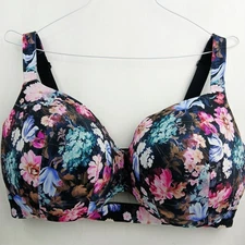 Lane Bryant Cacique Black Floral Bra 42H Lightly Lined Underwire Balconette