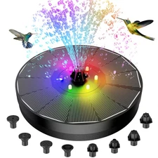 Solar Fountain, Powered Water 4W Pump for Bird Bath with LED Lights, 7 Nozzle...