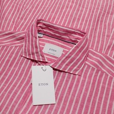 Eton NWT Dress Shirt Size 41 16 Contemporary in Pink White Stripes 100 Linen