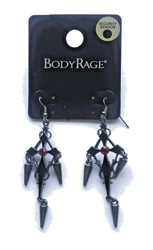 Spencers Body Rage Black Spike Cross Dangle Earrings with Red Gemstone ...
