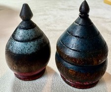 Pair of Handmade Painted Antique Wooden Spinning Tops
