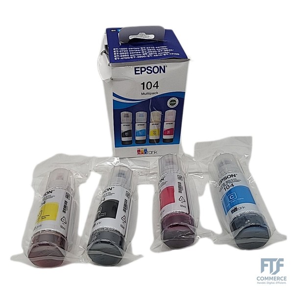 Epson Ecotank 104 Tintenflaschen | 4X Farb-Multipack - Schwarz, Cyan, Magenta, G-image