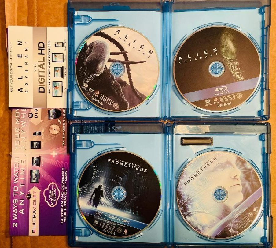 Prometheus & Alien: Covenant(w/Slipcover) Blu-rays + Digital Codes