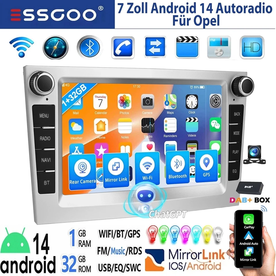 DAB+ Android14 Carplay Für Opel Astra H Corsa C D Vectra Zafira B Autoradio Navi - Bild 1 von 4