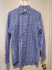 David Donahue blue plaid dress shirt size Medium