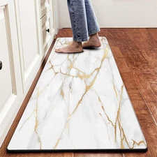Marble PVC Leather Kitchen Rug Runner Waterproof Non Slip Cushioned Standing Mat