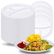 100 Pcs 10 Inch 3 Compartments Divided Plastic Plates Bulk Colorful Disposabl...
