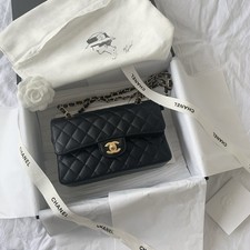 CHANEL Black Quilted Small Flap Bag CC Turn Lock Chain Strap Gold Hardware