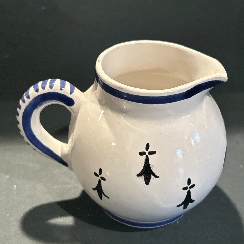 Antique Henriot Quimper Fleur De Lys Pottery Creamer Milk Jug Signed HB - Image 3 of 4