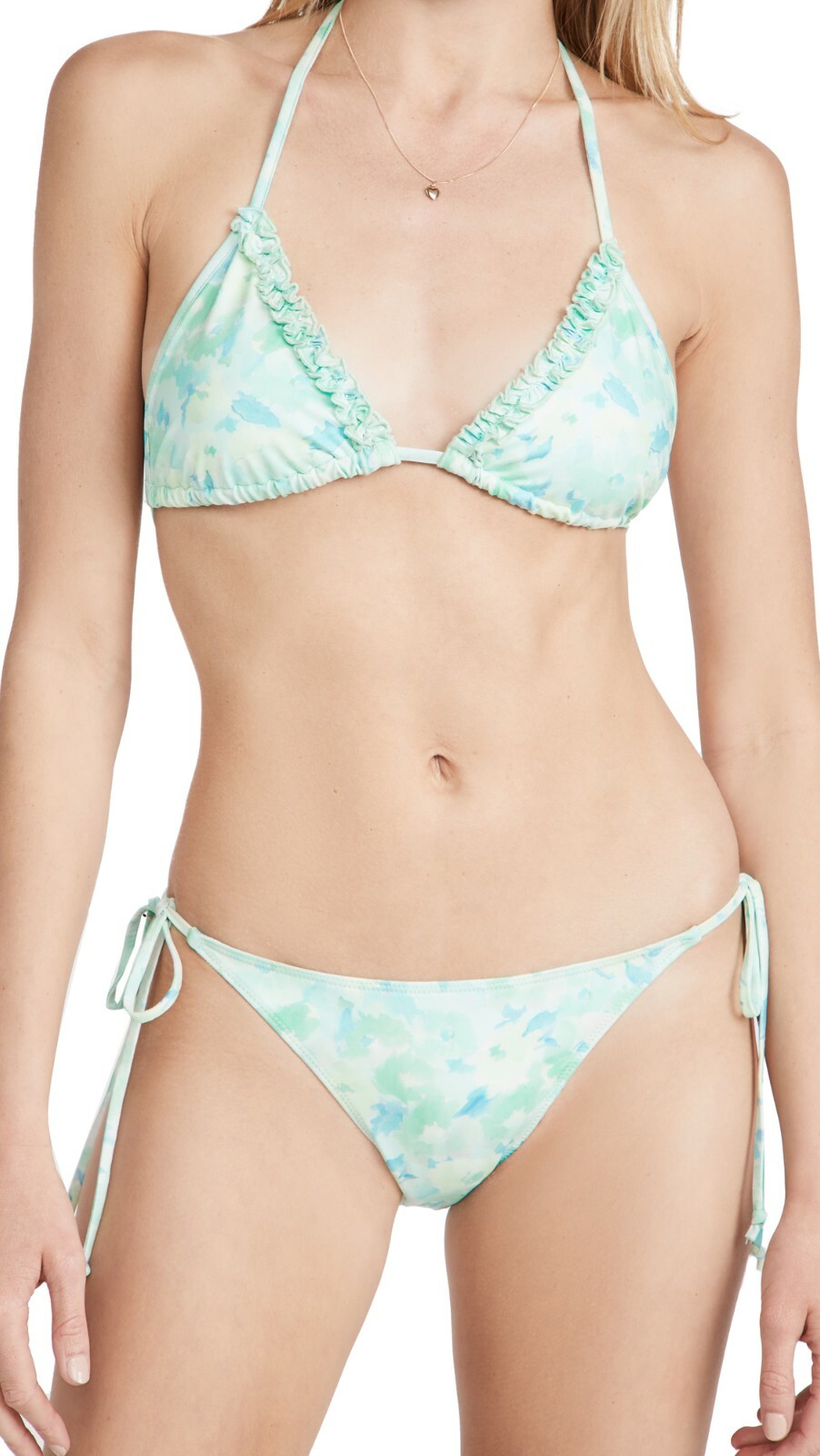 LoveShackFancy Harbor Bikini Set L Crystal Clear Blue Tie Dye Ruffle Halter New