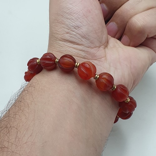 Incredibile Bracciale Vintage Forma Melone Agata Corniola Perline - Foto 12 di 17